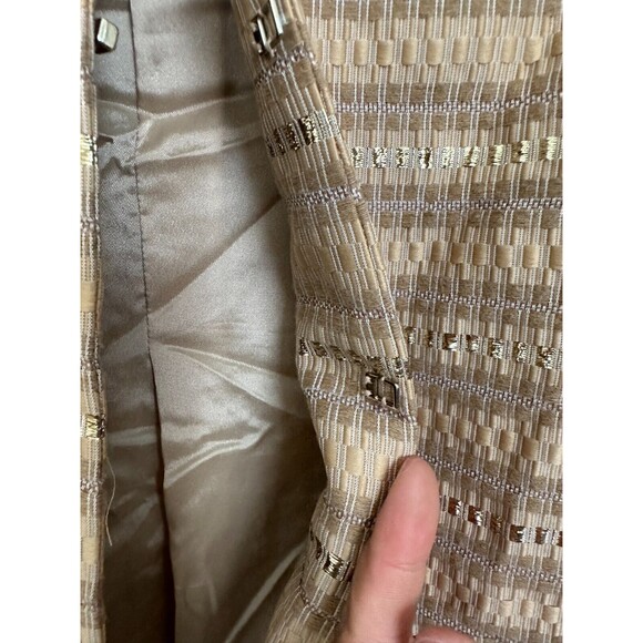 Marella Ruffle Gold Embroidered Stripe Blazer Mock Neck Clasp Women's Size 12 - Picture 6 of 10